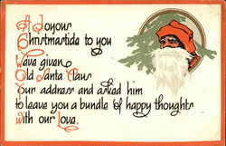 A Joyous Christmastide to You Santa Claus Postcard Postcard