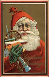 Christmas Greetings - Santa Holding Toys Santa Claus Postcard Postcard