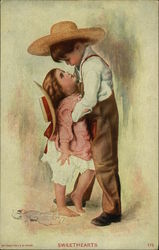 Sweethearts: A Little Boy Hugs A Little Girl Postcard