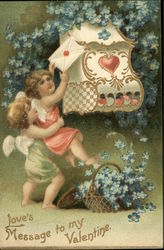 Love's Message to My Valentine - with Cherubs and Flowers Postcard