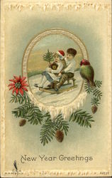 New Year Greetings Children Postcard Postcard