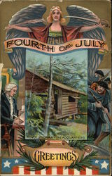 Fourth of July Greetings - With Revolutionary Headquarters Inset Postcard