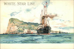 White Star Line Cretic Leaving Gibralter Postcard