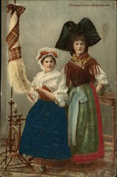 Two Women in Costume Spinning Wool Postcard