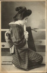 Geisha Girl Kneeling Asian Postcard Postcard