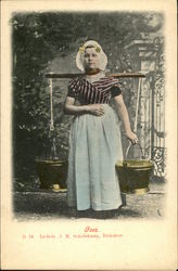 Girl in Native Costume Carrying Water Buckets Postcard Postcard