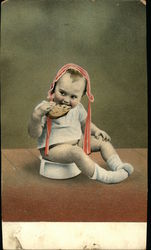 Little Boy Eating While Sitting on Potty Postcard