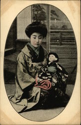 Geisha Girl Holding Japanese Doll Asian Postcard Postcard