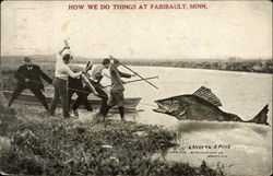 How we Do Things at Faribault, Minn., Landing a Pike Exaggeration Postcard Postcard