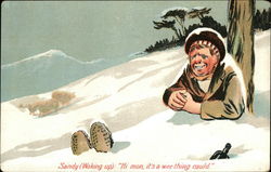 Sandy (Waking up): "Hi mon, it's a Wee Thing Cauld" Comic, Funny Postcard Postcard