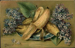 Still Life of Plate with Peeled Banana and Lilacs Postcard Postcard