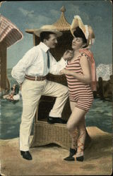 Portrait of Couple in Beach Scene Postcard