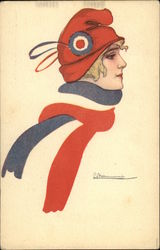 Girl in Red Hat with Red and Gray Scarf Women Postcard Postcard