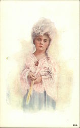 Little Girl in Pink Wearing Powdered Wig Girls Postcard Postcard