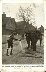 Scattering Sand in Front of a Cart on a Slippery Road Postcard