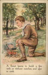 A Scout Learns to Build a Fire With or Without Matches, and Also to Cook Postcard