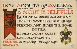 Boy Scouts of America, The Scout Law, Number Three, A Scout is Helpful Postcard Postcard