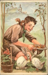 Boy Scout Feeding Animals Boy Scouts Postcard Postcard