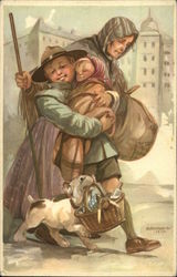 Boy Scout Walks With Woman While Holding Baby Boy Scouts Postcard Postcard