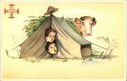 Two Boy Scouts Hiding in Tent from Cow Postcard