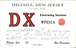 DX Listening Station WPE2CA Hillside, NJ Postcard Postcard