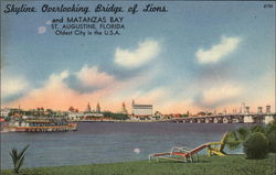 Skyline Overlooking Bridge of Lions and Matanzas Bay St. Augustine, FL Postcard Postcard