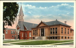 Public Library and Universalist Church Postcard