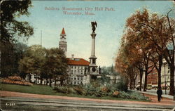 Soldiers Monument, City Hall Park Worcester, MA Postcard Postcard