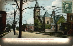 Maple Street and Second Congregational Church Holyoke, MA Postcard Postcard