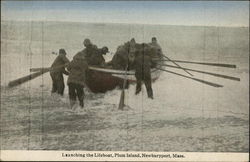 Launching the Life Boat, Plum Island Newburyport, MA Postcard Postcard