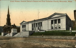 Court House, General Deven's Statue and First Unitarian Church Worcester, MA Postcard Postcard