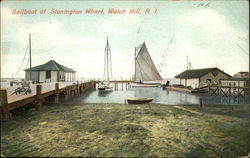 Sailboats at Stonington Wharf Postcard