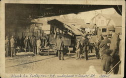 Wreck of Trolley Car on Railroad Underpass, School Street Postcard