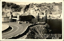 Upstream Face of Boulder Dam Showing Intake Towers and Arizona Observation Point Hoover Dam, AZ Postcard Postcard