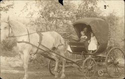 Portrait of Family in Horse Drawn Carriage Postcard