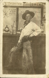 Cowboy in Fur Chaps at Bar Cowboy Western Postcard Postcard