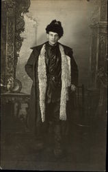 Portrait of Man in Fur Hat and Fur Trimmed Coat Men Postcard Postcard