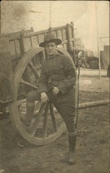 Army Private Posing By Cart Postcard