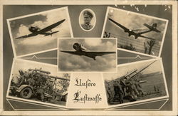 Luftwaffe - Airplanes and Artillery Postcard