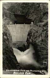 Downstream Face and Powerhouse Boulder Dam Boulder City, NV Postcard Postcard