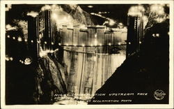 Night Construction Upstread Face of Boulder Dam Postcard