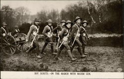 Boy Scouts on the March with Maxim Gun Postcard