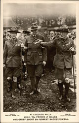 At a Scouts' Rally. H.R.H. The Prince of Wales with Chief Scout Sir Robert Baden-Powell Boy Scouts Postcard Postcard