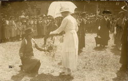 Boy Scout Presenting Flowers to Queen Mary Postcard