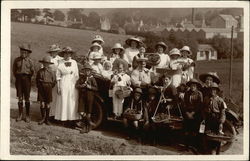 Boy Scouts Posing With Car of Women and Girls in White Postcard