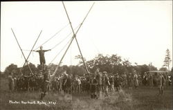 Boy Scouts building pioneering structures at camp Postcard