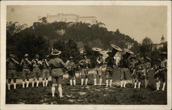 A Boy Scout band performs outdoors in Europe Boy Scouts Postcard Postcard