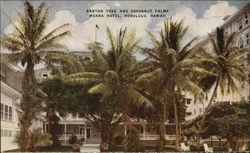 Banyan Tree and Coconut Palms, Moana Hotel Honolulu, HI Postcard Postcard