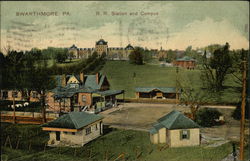 Bird's Eye View of RR Station and Campus Swarthmore, PA Postcard Postcard