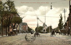 Everett Square and Public Library Massachusetts Postcard Postcard